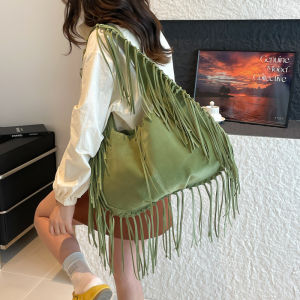 Bohemian Style Tassel Trim Large Capacity Single Shoulder Tote Bag Casual Shopping Bag Shape Medium Hardness Womens Bag