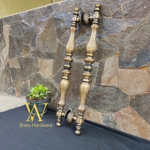 Handle Pintu Rumah Kuningan Antik Motif Bintang Kotak Ukir 74 cm 2 Pcs