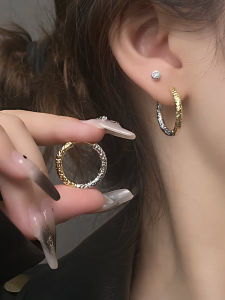 French Vintage Simple Match Golden And Silver Color Circle Earrings Womens Fashionable New Style Cold Tone Versatile Ear Jewelry
