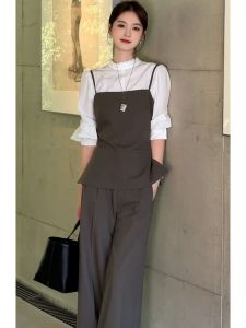 SHANGSHA | Korean Style Elegant Ladys Waist Cinching Romper Suit White