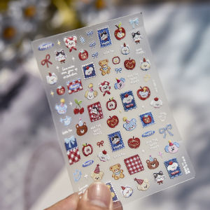 Cute Cartoon Teddy Bear Nail Art Accessories Stickers 5D Embossed Nail Sticker DIY New Self Adhesive Manicure Decorations Decals