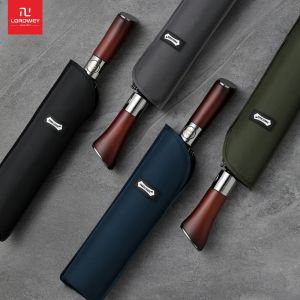 LORDWEY & ร่มด้ามไม้หรูหราร่มนักธุรกิจผู้ชายร่มกันลมอัตโนมัติร่มกอล์ฟพับได้กันฝนร่มใหญ่ยี่ห้อ8K