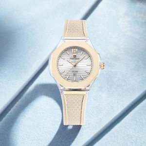 NAVIFORCE Original Women Girls Simple Watch Quartz Fashion Watch Date Waterproof 5ATM Silicone Strap Luminous Hands Lightweight Casual Women Girls Watch Gift NF6109