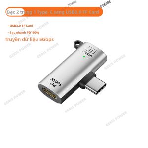 Bộ Chuyển Đổi 2 Trong 1 Type C Sang USB C Tích Hợp Khe Đọc Thẻ TF Sạc Nhanh 100W Truyền Dữ Liệu Tốc Độ Cao Dành Cho Phụ Kiện PC/Laptop