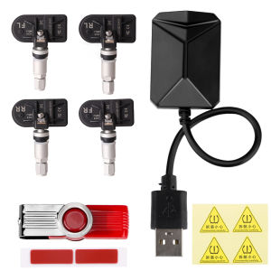 Car TPMS Tire Pressure Monitoring System Wireless Transmission TPMS With 4 Sensors Android Navigation Alarm System USB Android
