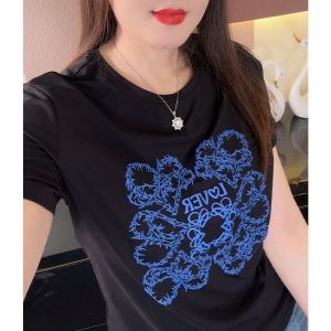 Korean Style round Neck Short Sleeve T-Shirt Casual Pure Cotton Printed Short Length Womens Top Commute Fashion Summer Wear
