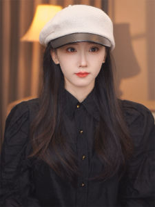 French Style Irregular Shaped Leather Cap Breathable Hollow out Short Brim Octagonal Hat Face Slimming Vintage Artist Hat