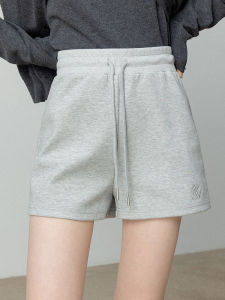 Eggka Pure Color Embroidered Versatile Casual Sports Shorts High Waist Slimming Straight Leg Wide Pants Polyester Fiber