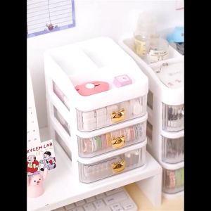 Rak Kosmetik Serbaguna 3 Laci Desktop Drawer Rak Susun Serbaguna Tempat Make Up Storage Box Bear / Rak Kotak Penyimpanan Alat Tulis