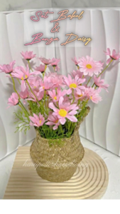 Set Daisy Flower Basket Artificial Flower Daisy Fake Flowers Bunga Hiasan Bakul Home Decor Bunga Daisy Flower Bouquet