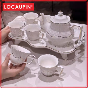 Locaupin Drinkware Sets Service Ceramic Tea Sets Coffee Sets British Royal Series with Teapot Tray Warmer and Cup Holder