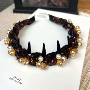 เครื่องประดับผมแบบใหม่ที่สวมหัวพร้อมสายรัดผมแบบหนาและมีเลื่อม ทรงสูง หรูหรา สไตล์เกาหลี ผ้า เครื่องประดับผมที่สวมหัว