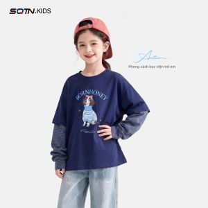 SQTN.KIDS | Áo thun tay dài bé gái giả hai mảnh ghép vải