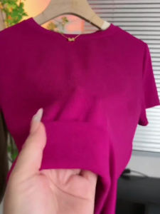 PAIBOLI | Dragon Fruit Color Short Sleeve Slim Fit Round Neck Womens T-shirt Summer Fashion Print Body Shaping Top Round Neck T-shirt