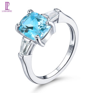 Lohaspie Jewelry Nhẫn 2.3 Carat Thật Đá Topaz Xanh Dương Nhẫn Bạc Nguyên Chất 925 Nhẫn Đá Quý Màu Xanh Da Trời Tự Nhiên Đá Topaz Xanh Dương Đá Topaz Xanh Dương Cho Nữ Thời Trang Nữ Trang Sức Nhẫn Ngày Của Mẹ