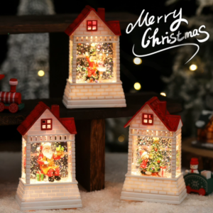 Christmas Battery Powered Snowy House Shape Light Choir Santa Claus Christmas Tree and Nutcracker Design