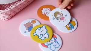 Cermin Bulat Karakter Cute Portable Mini Pocket Mirror Kaca Cermin Make Up Mini Kaca Travelling Motif Lucu Kaca Mini Travel Size