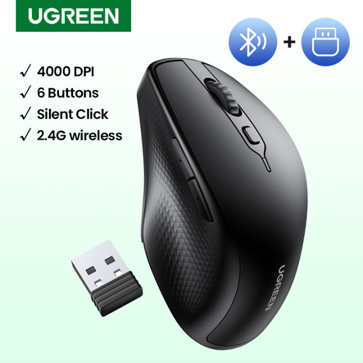 UGREEN 2.4G Bluetooth Mouse Wireless Ergonomic Mouse 4000 DPI Silent 6 ...