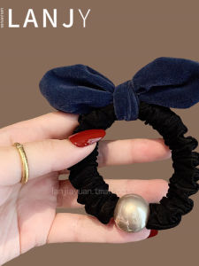 Velvet Rabbit Ear Hair Ties Womens Fashion Pearl Bow Knot Hair Bands Elastic Hair Bands Korean Style Party Commuting Hair Accessories