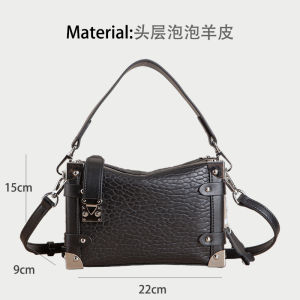 Genuine Leather Womens Bag Soft Box Black Crossbody Bag Modern Neutral Style Polyester Lining Zipper Closure Daily Use