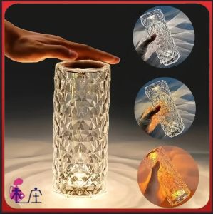 Portable Crystal Diamond Table Lamp 16 Color touch Control Rechargable Lamp 3-Level Brightness Room Decor Bedside Lamp Wireless Nigtht Bedroom Dining Room Lamp