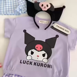 B&B Baju Budak Perempuan Set Comel Kuromi Hello Kitty Baby Girl Kids Cotton Pyjamas Korean Style Pakaian Tidur Seluar Baju Lengan Pendek Kids Girl Homewear Kartun Selesa Cute Baby Girls Clothes Cotton Travel