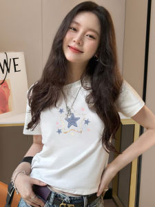 Áo Thun Tay Ngắn Mùa Hè 2024 Thời Trang Thường Ngày Thon Gọn Phong Cách Hàn Quốc in Họa Tiết Chữ Tròn Ngắn Thường