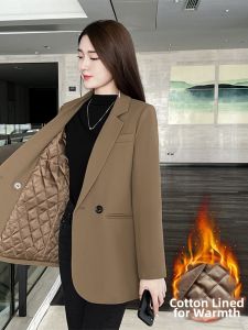 Warm Quilted Suit Jacket Womens Long Sleeve Coat