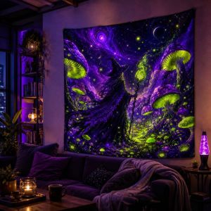 VIKAMA Witch Starry Sky Fluorescent Tapestry Neon Bohemian Wall Hanging Decor for Bedroom Living Room Galaxy Home Art Cloth