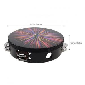 8 Inch Double Row Jingles Tambourine Handbell Hand Drum Wooden Percussion Instrument