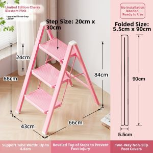 Foldable Pink Carbon Steel Heavy-duty Stepladder 4 Steps