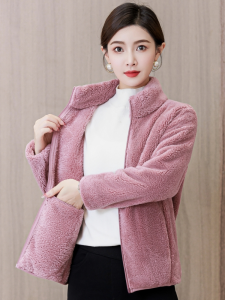 Fall Winter Coat Womens Short Velvet Thickened Double-Sided Coral Fleece Heattech Rocker Flange Fluffy Jacket Long Sleeves Stuffed Liner