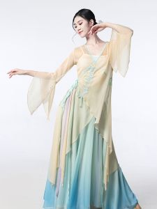 Elegant Dance Performance Costume Womens Shawl Trainning Uniform Flowing Chiffon Classical Dance Outfit Stage Performance Wear