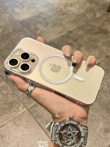 Ultra-Thin Silicone iPhone Case Magnetic Absorption Full Coverage Protection for Apple 16Promax Transparent Sparkling Dust Men Women Model