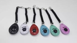 2 in 1 Dog Training Clicker Pet Plastic New Dogs Click Trainer Aid Tools Adjustable Wrist Strap Sound Key Chain Dog Supplies