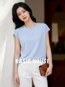 Basic House | Women Summer Blue Mulberry Silk Swing Sleeve Round Neck T-Shirt