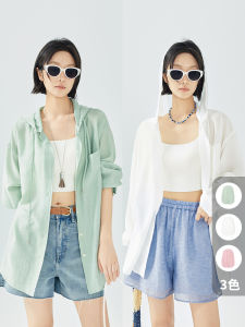 Meiyang Milk White Shirt with Hood And Buttons Transparent Polyester Fiber Long Sleeve Casual Style Pure Color Summer Shirt