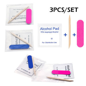 3Pcs/Set Nail Art Tools Peralatan Kuku Palsu - Kikir Kuku / Tik Kayu Nail Art / Alat Kikir Kuku/ Buffer Kuku / Kapas Alkohol