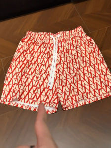 Quần Short Thể Thao Lụa Băng Mùa Hè Màu Đỏ Wallen Cho Nam Quần Dài Đến Bắp Chân Thoáng Khí Nhanh Khô in Đầy Mỏng Phong Cách Mỹ