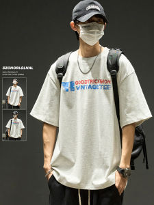 เสื้อยืดแขนสั้นผ้าฝ้ายแท้พิมพ์ลายสไตล์อเมริกันสำหรับผู้ชาย สไตล์ฮ่องกง หลวมๆ ปกติ ใส่สบาย สำหรับฤดูร้อน ผ้าฝ้ายผสม