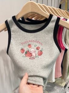 Pure Cotton Girl Multicolor Vest Sling Summer New Arrival Western Style Strawberry Bear Print Kids Baby Sleeveless T-Shirt Tops