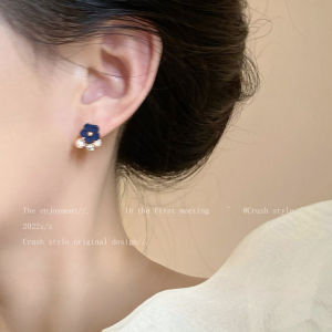 Blue Flower Pearl Earrings Womens French Vintage New Fashion Light Luxury High-End Feeling Temperament Ear Jewelry Accessories