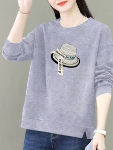 Womens Long Sleeve T-Shirt Pure Cotton Loose Fit Spring Autumn Korean Style Slimming Design Side Slit Casual Comfortable Top