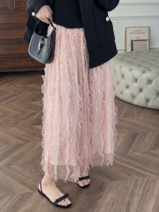 Bohemian Aesthetic Ruffle Hem Sparkle Tulle Skirt