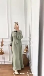 AZHRIFA FASHION - Gamis aluna gown simpel wanita remaja dewasa terbaru bahan crinkle realpict L XL2023