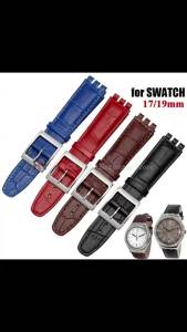 for SWATCH Watch Strap 17mm 19mm Genuine Cowhide Leather Bracelet Brown Black Men Women Waterproof Sport Replacement Watchbands