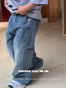 Boys jeans trousers new style pants baby loose street-style wide-leg pants