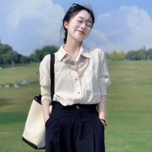 Elegant French Style Long Sleeve Polo Shirt Womens Professional White Business Shirt Spring Autumn High End Feel Fashionable Top