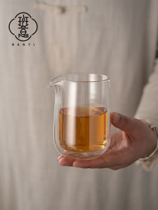 แก้วชาสองชั้นหนาทนความร้อน แก้วชาขนาดใหญ่แบบญี่ปุ่น ไม่ร้อนมือ ดีไซน์เรียบง่าย แยกชั้น ชุดเครื่องดื่มชา