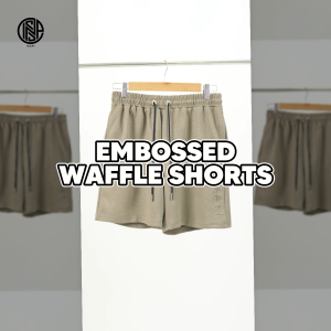 COLLAB by Inspi Embossed Shorts For Men and Women with Three Pockets and Drawstring Waffle Short Collection Menswear Casual Loose Fit